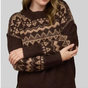 NWT Blu Pepper Brown Tan Fair Isle Crewneck Sweater Sz L
